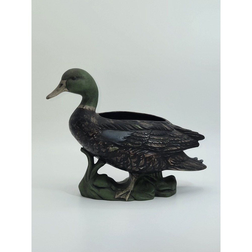 Vintage 1970 Mallard Duck Planter Studio Pottery Sculpture Signed A. Hydands